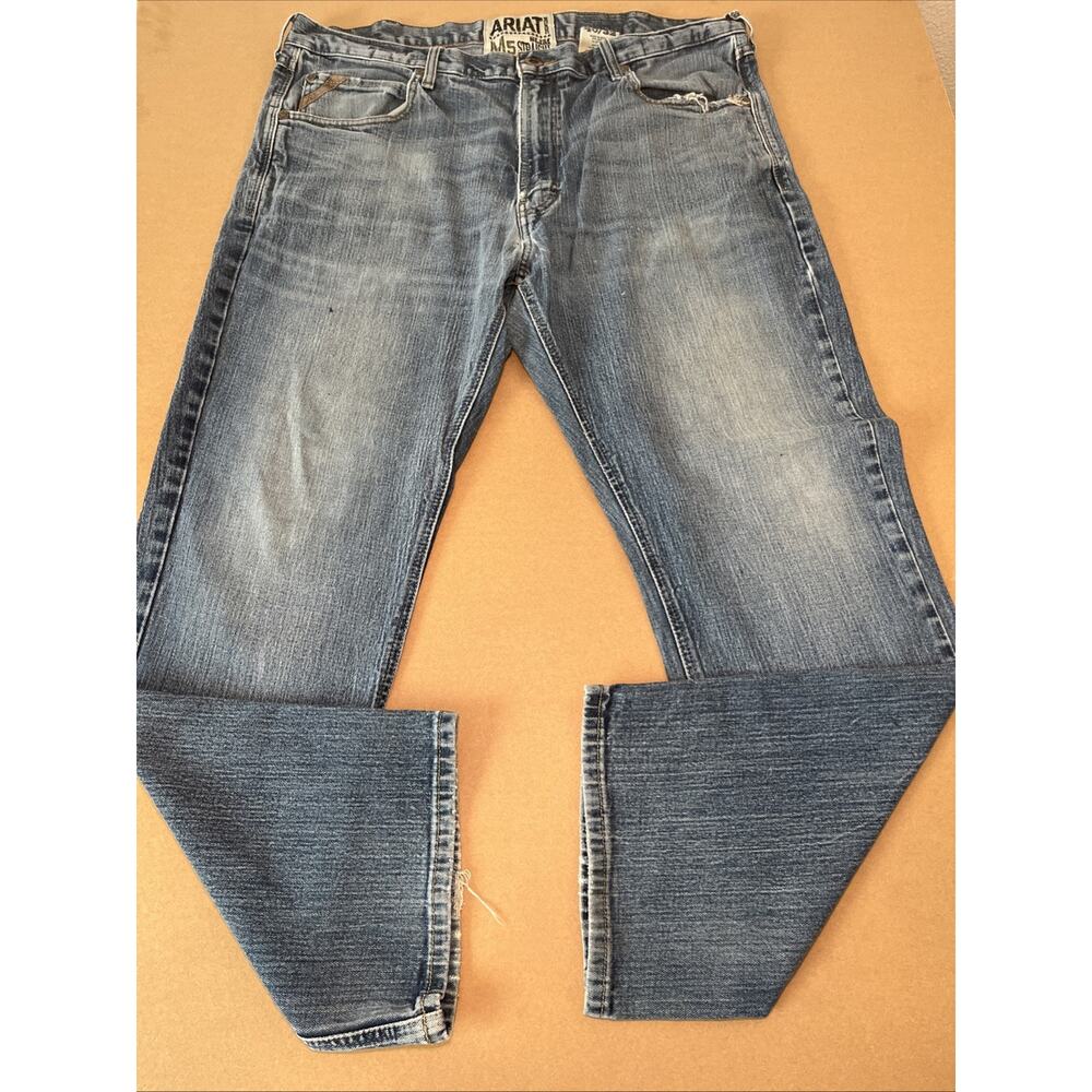 Ariat Mens M5 Slim Straight Jeans Size 40x32 Light Wash Workwear